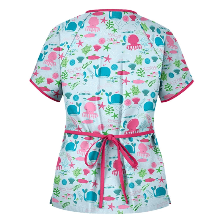Printed V-neck Mid-length Nurse Uniform T-shirt