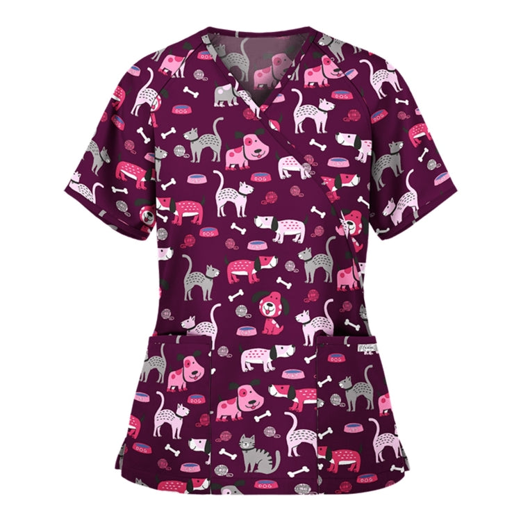 Printed V-neck Mid-length Nurse Uniform T-shirt