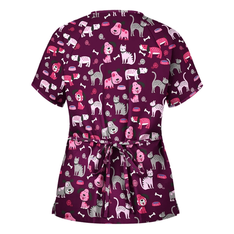 Printed V-neck Mid-length Nurse Uniform T-shirt