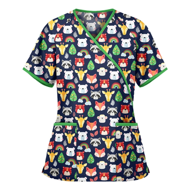 Printed V-neck Mid-length Nurse Uniform T-shirt