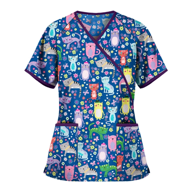 Printed V-neck Mid-length Nurse Uniform T-shirt