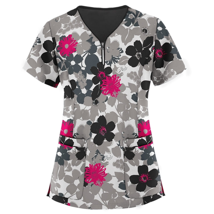 Mid-length Slim-fitting Printed Pullover Nurse Uniform V-neck T-shirt