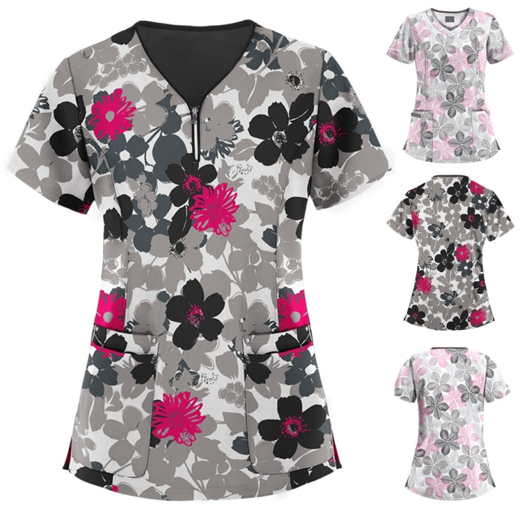 Mid-length Slim-fitting Printed Pullover Nurse Uniform V-neck T-shirt