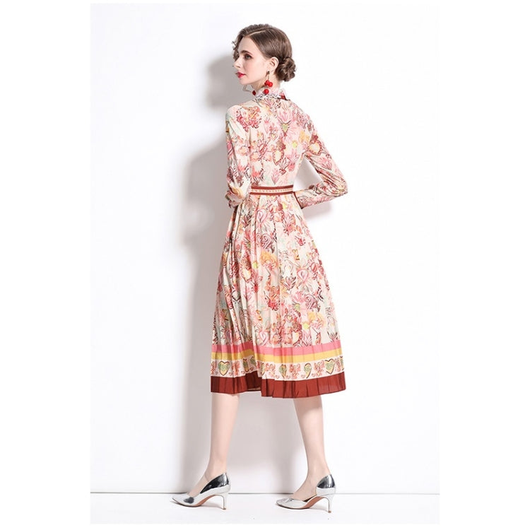 Early Spring Long-sleeved Lapel Printed Big Swing Dress