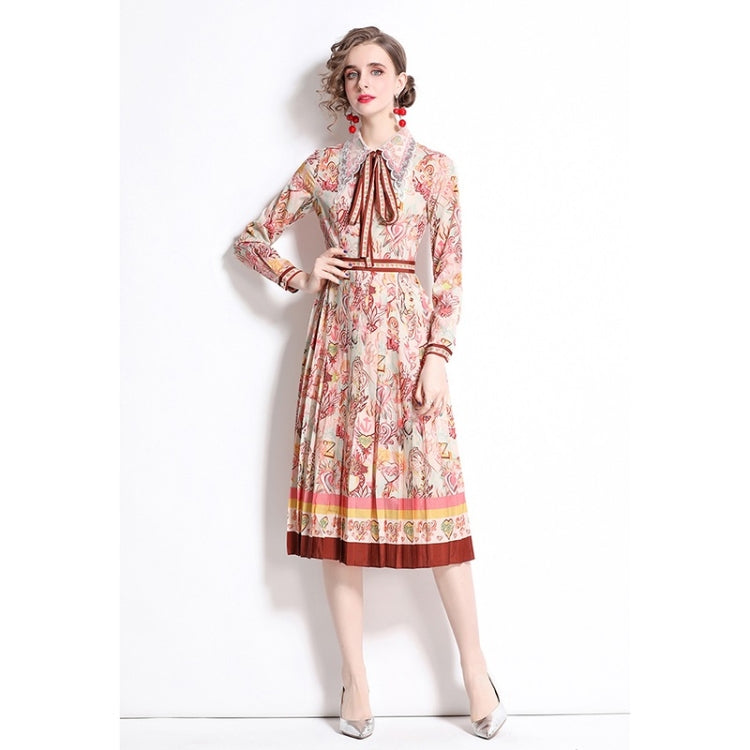 Early Spring Long-sleeved Lapel Printed Big Swing Dress