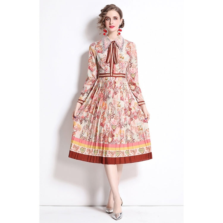 Early Spring Long-sleeved Lapel Printed Big Swing Dress