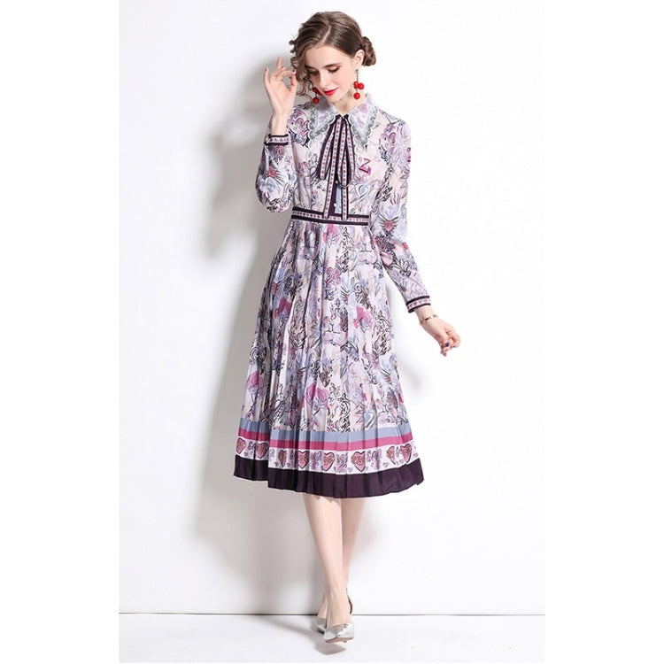 Early Spring Long-sleeved Lapel Printed Big Swing Dress