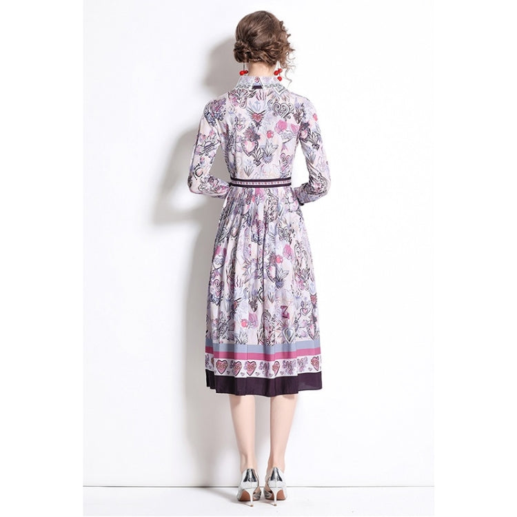 Early Spring Long-sleeved Lapel Printed Big Swing Dress