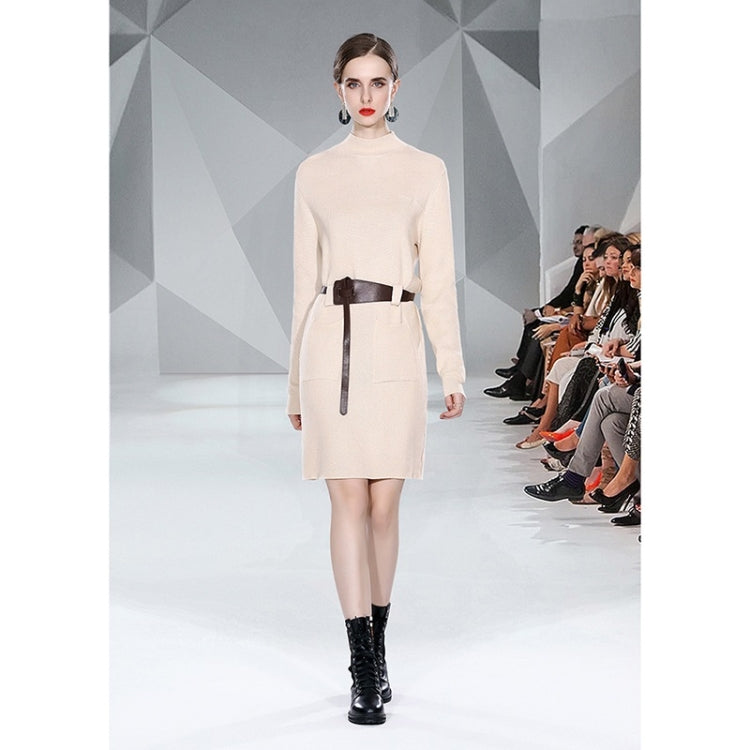 Autumn Winter Solid Color Knitted Sweater Dress with Belt