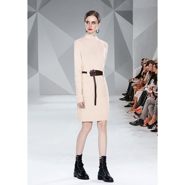 Autumn Winter Solid Color Knitted Sweater Dress with Belt