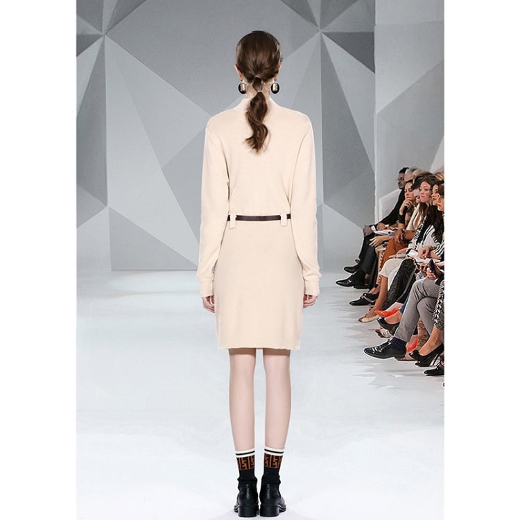 Autumn Winter Solid Color Knitted Sweater Dress with Belt