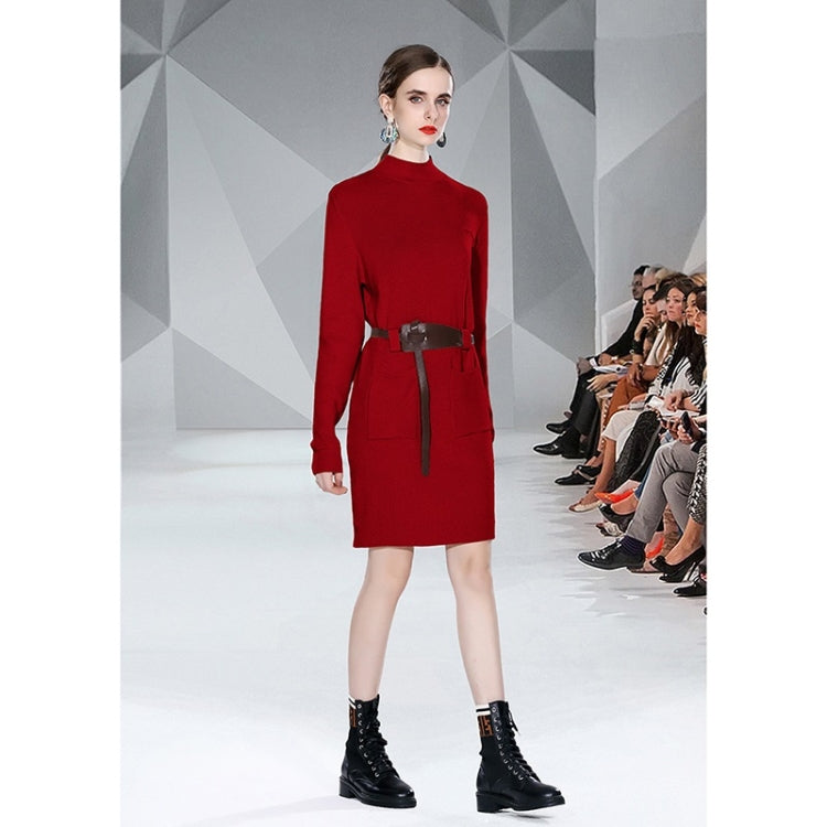 Autumn Winter Solid Color Knitted Sweater Dress with Belt