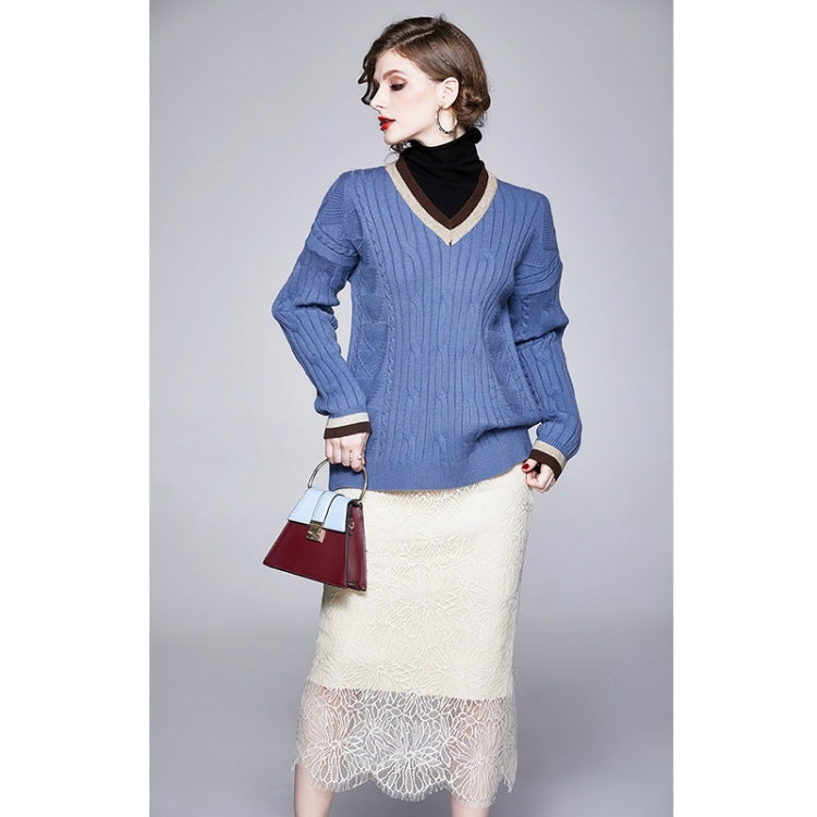 Autumn Winter Fake Two Loose Knitted Sweaters + Two-sided Wear Skirt Suit