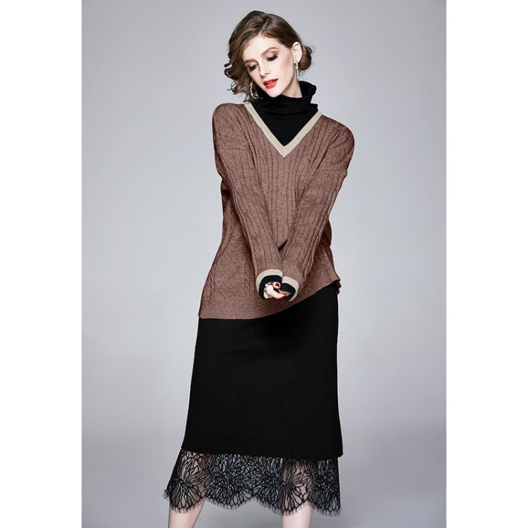Autumn Winter Fake Two Loose Knitted Sweaters + Two-sided Wear Skirt Suit