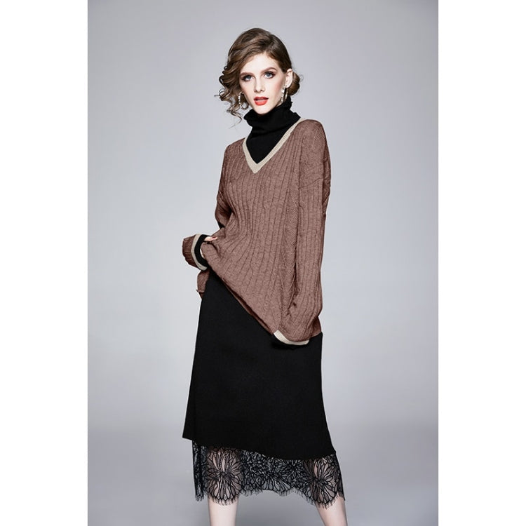Autumn Winter Fake Two Loose Knitted Sweaters + Two-sided Wear Skirt Suit