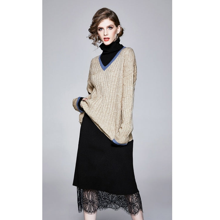 Autumn Winter Fake Two Loose Knitted Sweaters + Two-sided Wear Skirt Suit