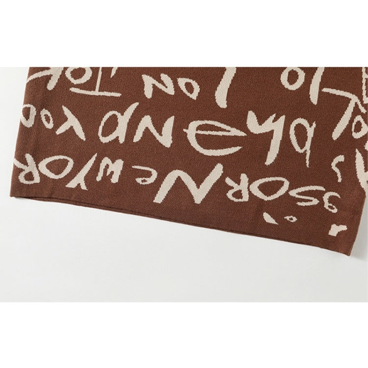 Autumn Winter Retro Alphabet Graffiti Knitted Sweater Dress (Color:Black Size:Free Size)