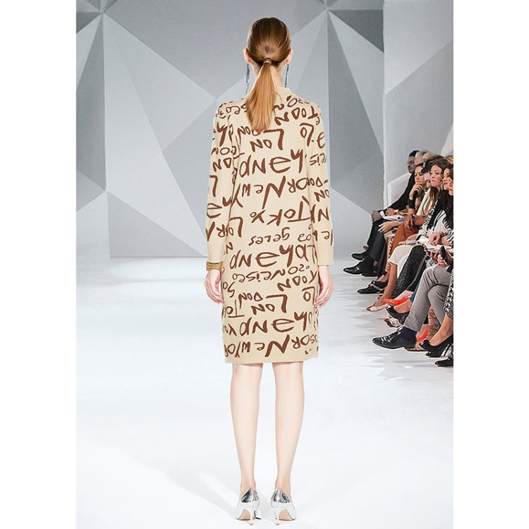 Autumn Winter Retro Alphabet Graffiti Knitted Sweater Dress (Color:Black Size:Free Size)