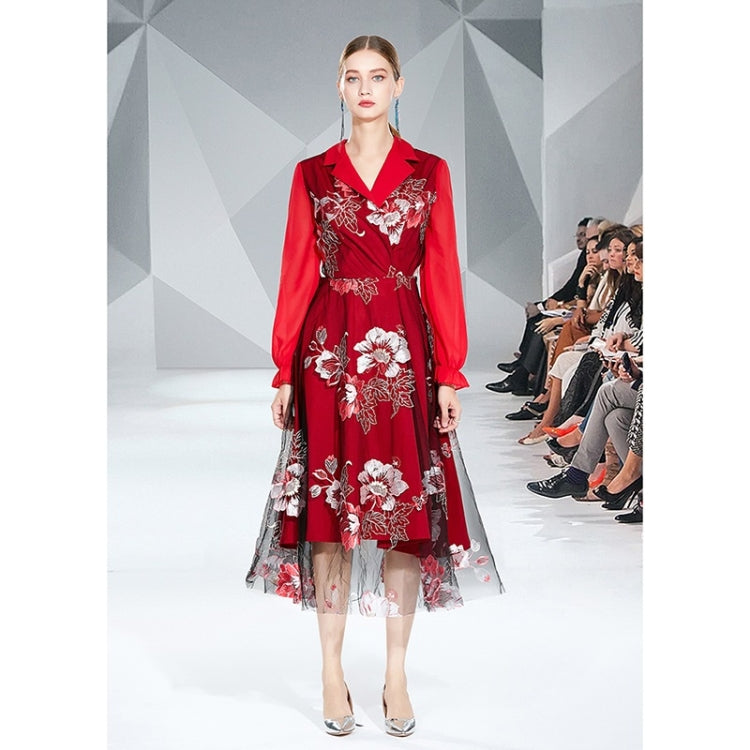 Autumn Winter Mesh Embroidery Long Dress