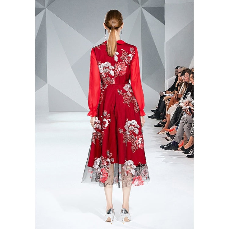Autumn Winter Mesh Embroidery Long Dress