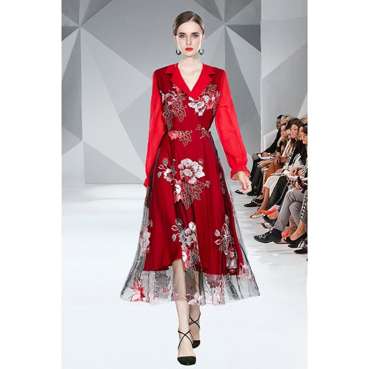 Autumn Winter Mesh Embroidery Long Dress