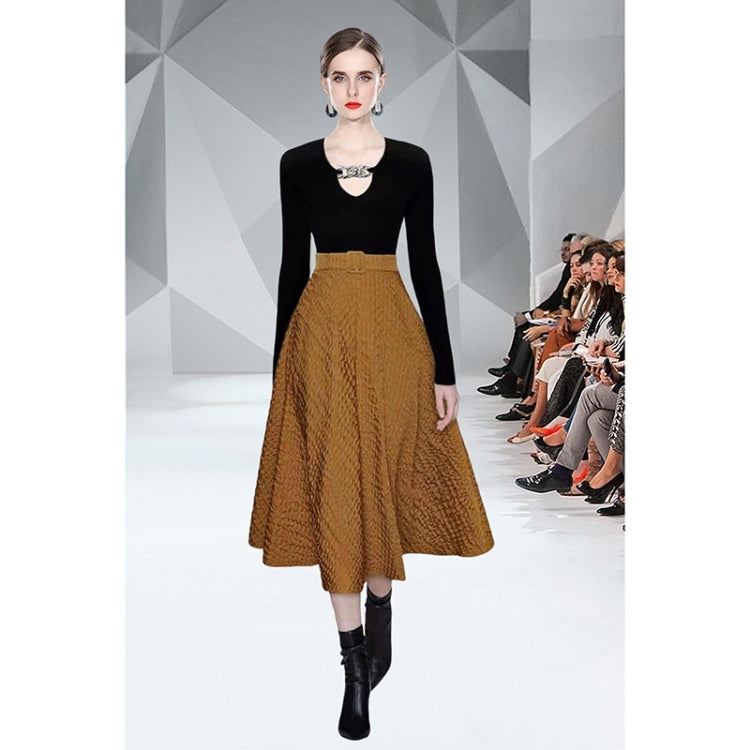 Autumn Winter Long-sleeved Hollow Chain Knit Top + Large Swing Skirt Suit