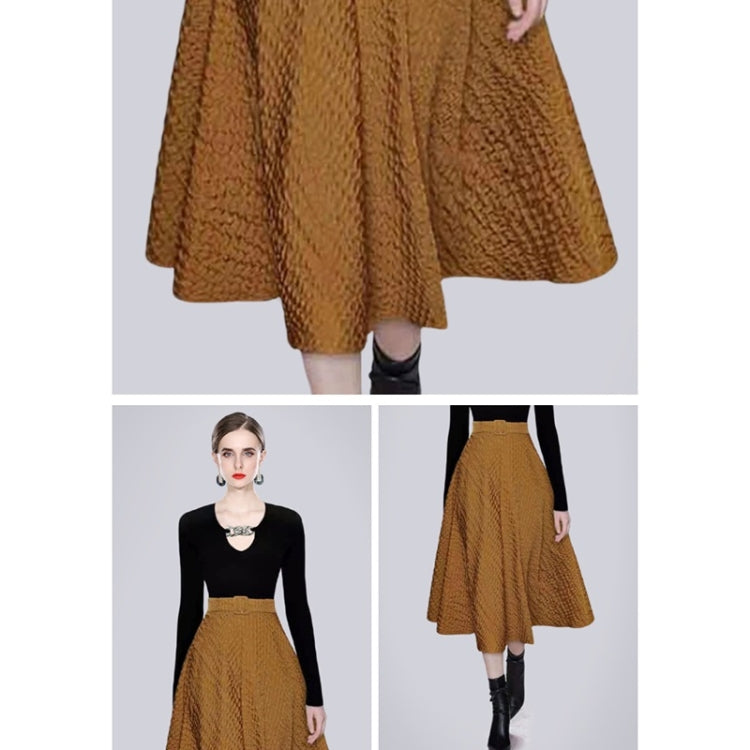 Autumn Winter Long-sleeved Hollow Chain Knit Top + Large Swing Skirt Suit