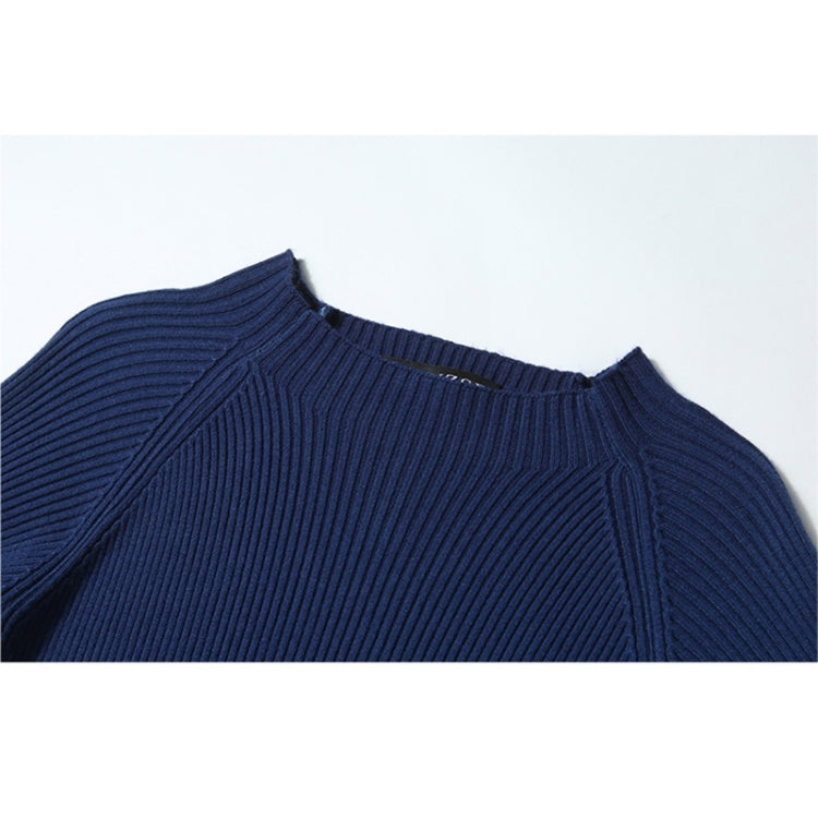 Mid-length Gradient Pleated Stitching Long-sleeved Knitted Dress