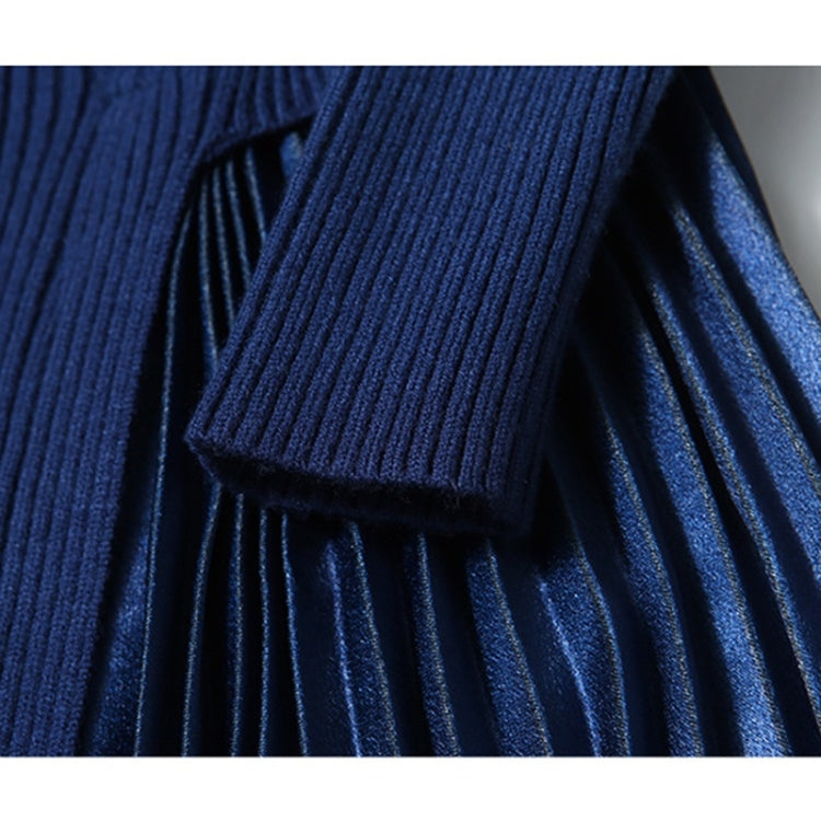 Mid-length Gradient Pleated Stitching Long-sleeved Knitted Dress