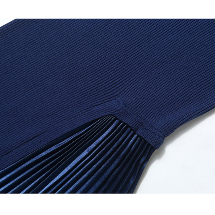 Mid-length Gradient Pleated Stitching Long-sleeved Knitted Dress