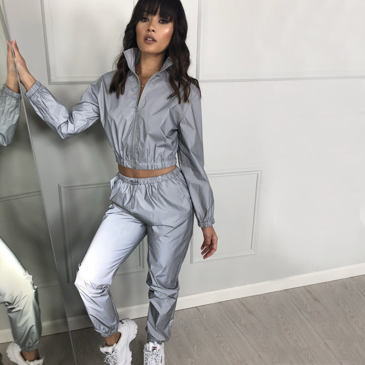 Women Fashion Reflective Casual Suit Two Piece Set
