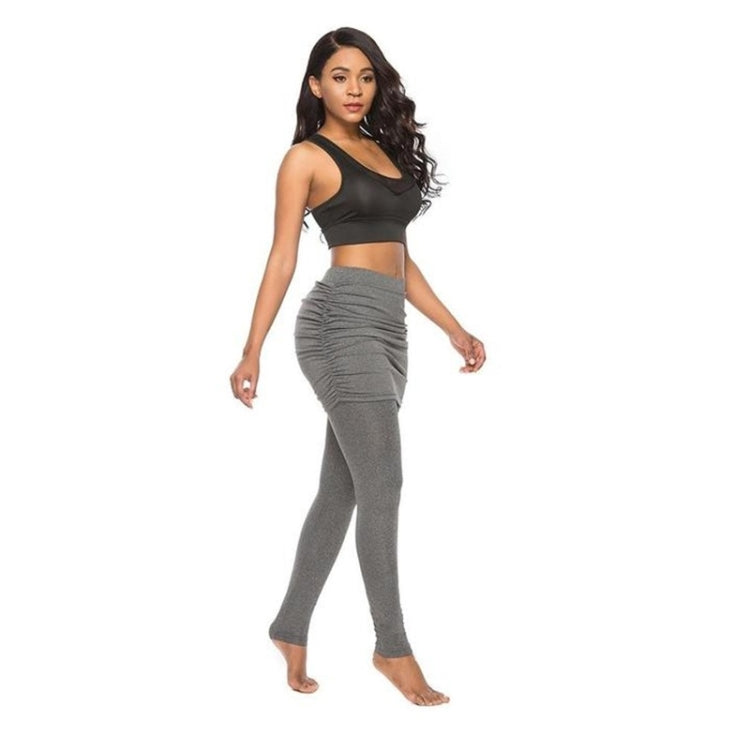 Women Wrapped Hip Side Pleated Skirt Fake Two-piece Leggings
