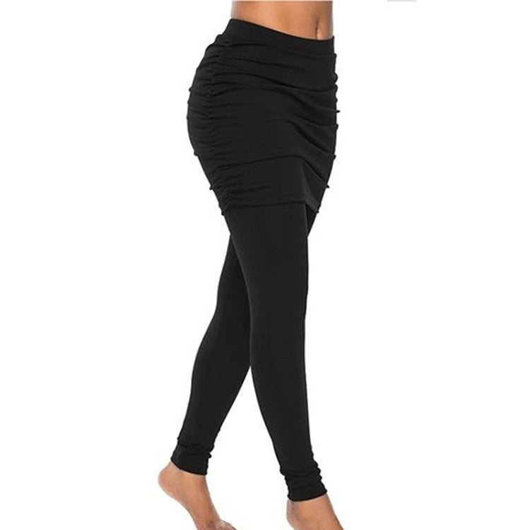 Women Wrapped Hip Side Pleated Skirt Fake Two-piece Leggings
