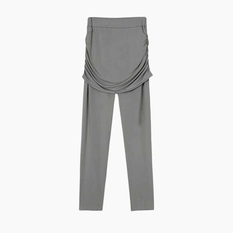 Women Wrapped Hip Side Pleated Skirt Fake Two-piece Leggings