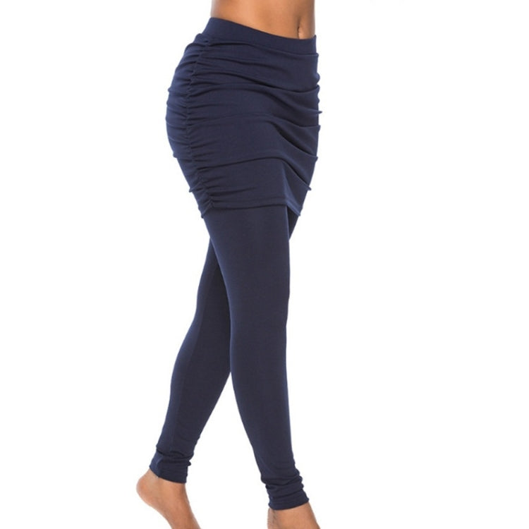 Women Wrapped Hip Side Pleated Skirt Fake Two-piece Leggings