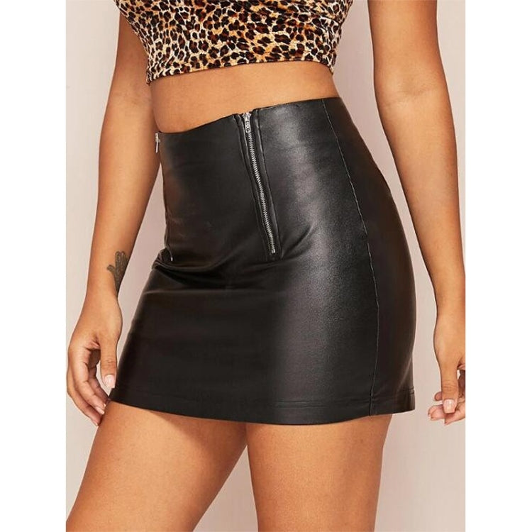 Skinny Sexy Zipper PU Leather Half Skirt