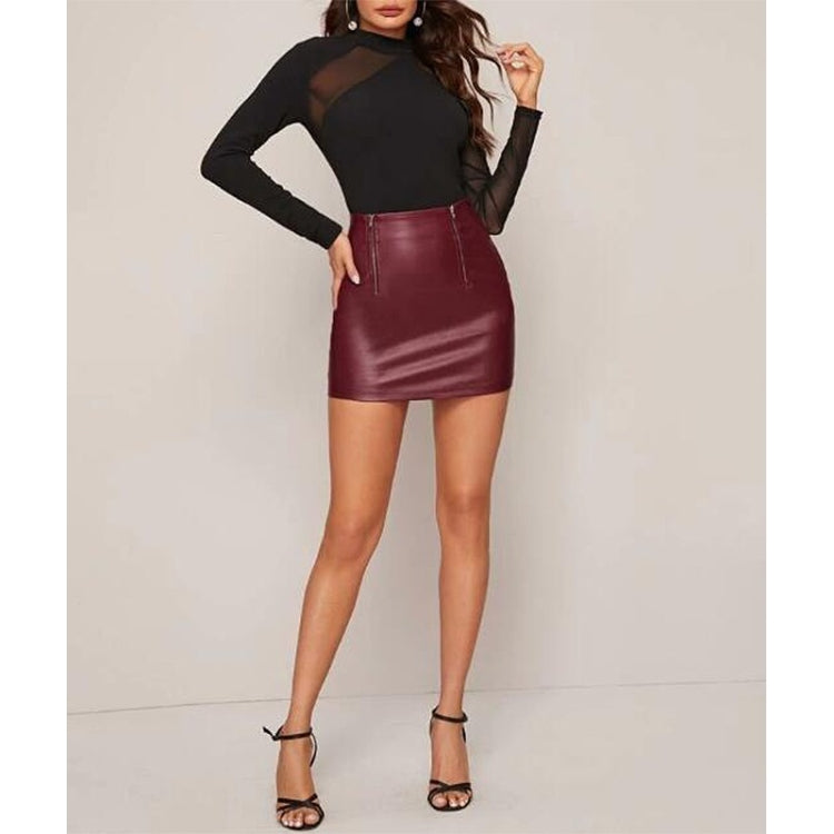 Skinny Sexy Zipper PU Leather Half Skirt