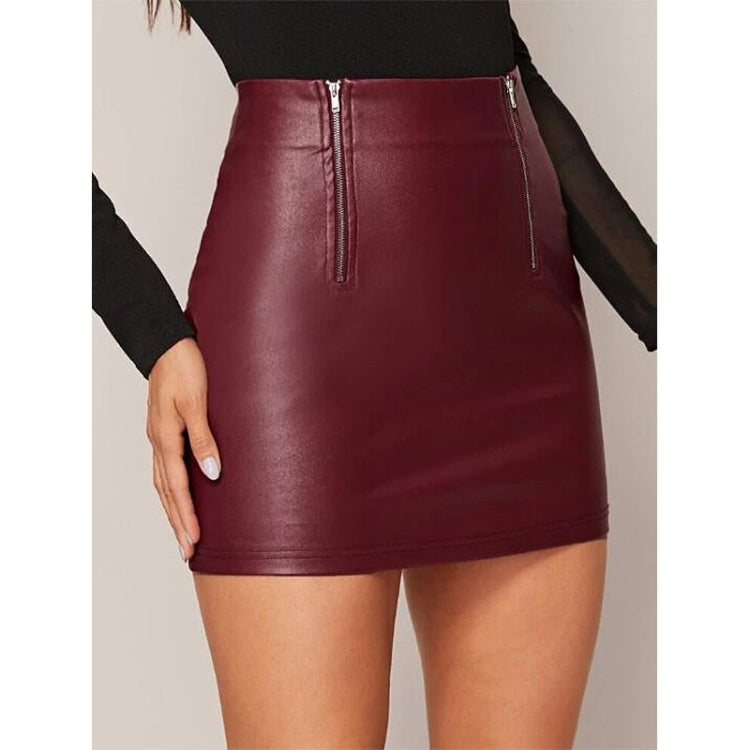 Skinny Sexy Zipper PU Leather Half Skirt