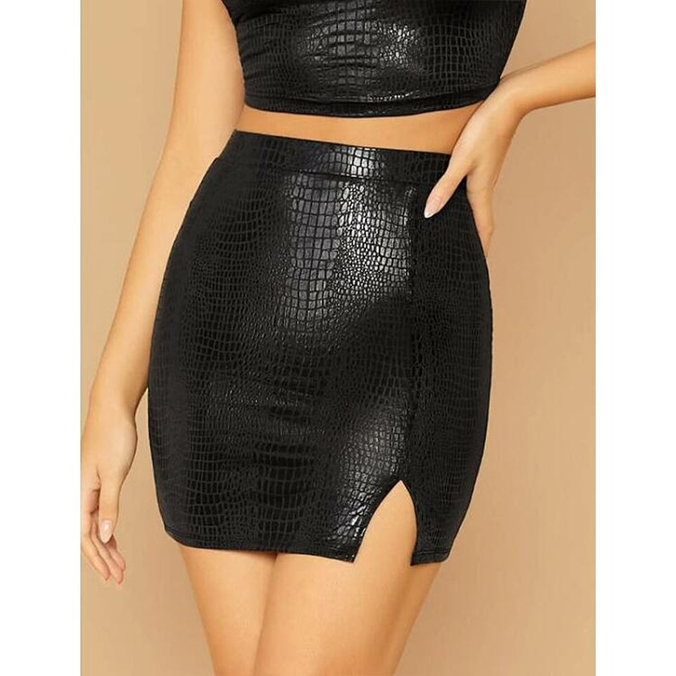Skinny Sexy Split PU Leather Half Skirt (Color:Black Size:S)