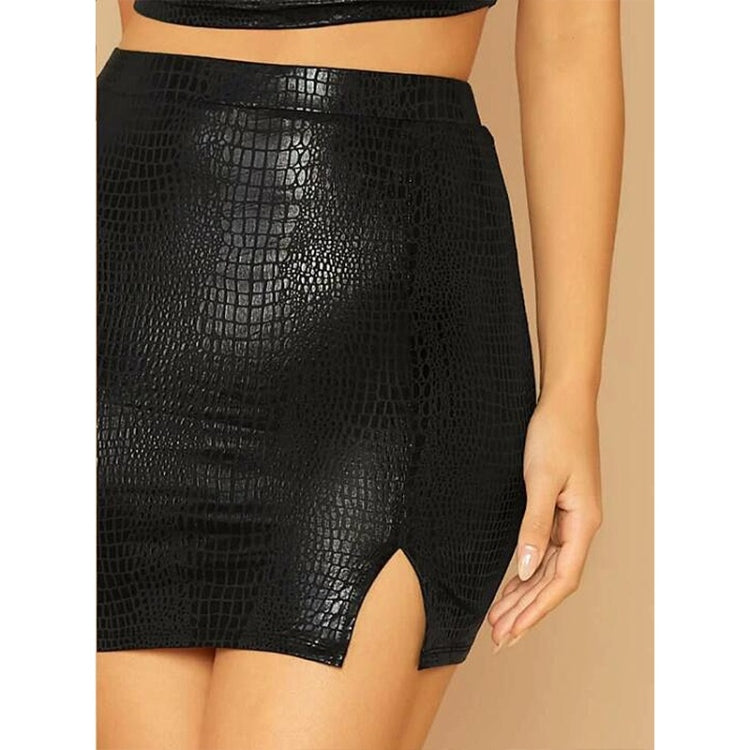 Skinny Sexy Split PU Leather Half Skirt (Color:Black Size:S)