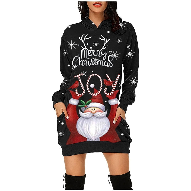 Women Christmas Santa Claus Print Long Sleeve Sweatshirt Dress