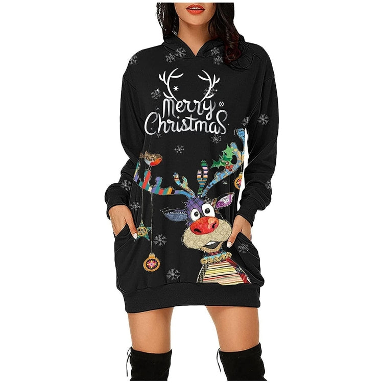 Women Christmas Elk Print Long Sleeve Sweatshirt Dress