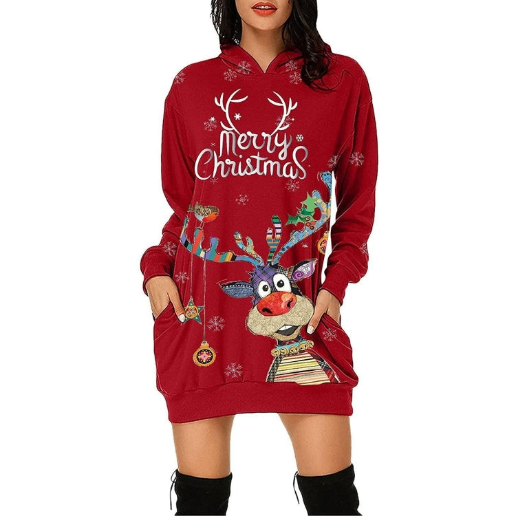 Women Christmas Elk Print Long Sleeve Sweatshirt Dress