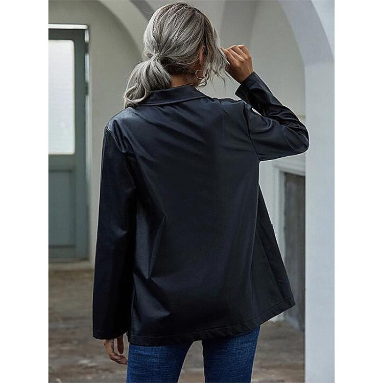 Loose Casual Long-sleeved PU Leather Jacket For Ladies