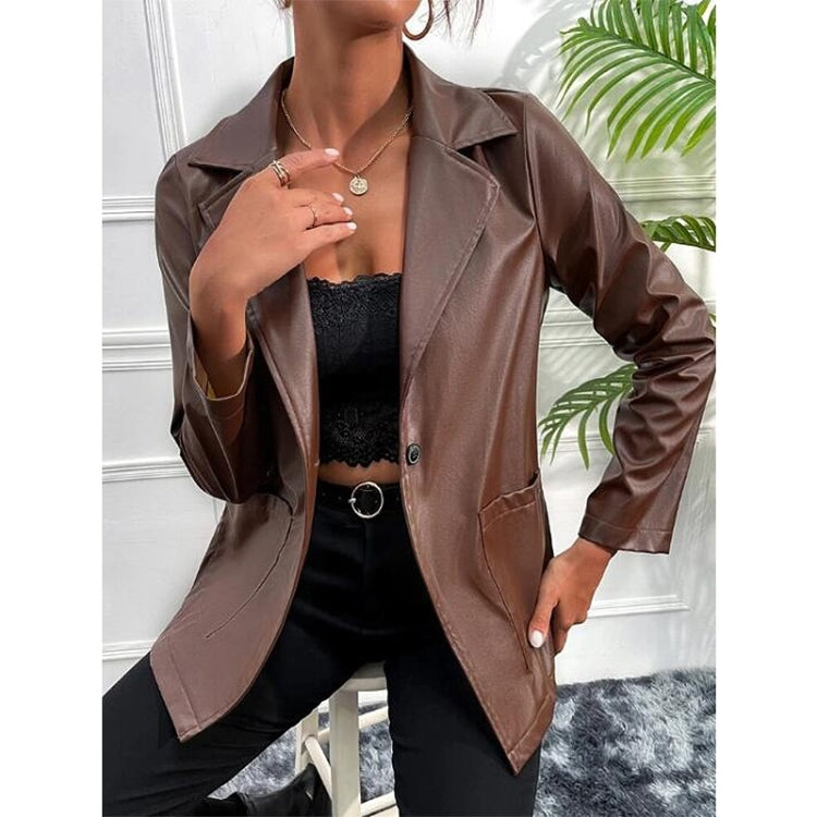 Loose Casual Long-sleeved PU Leather Jacket For Ladies