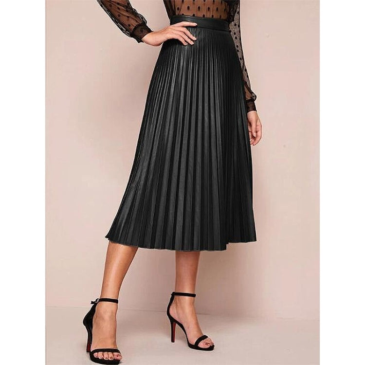 Pleated PU Leather Skirt For Ladies