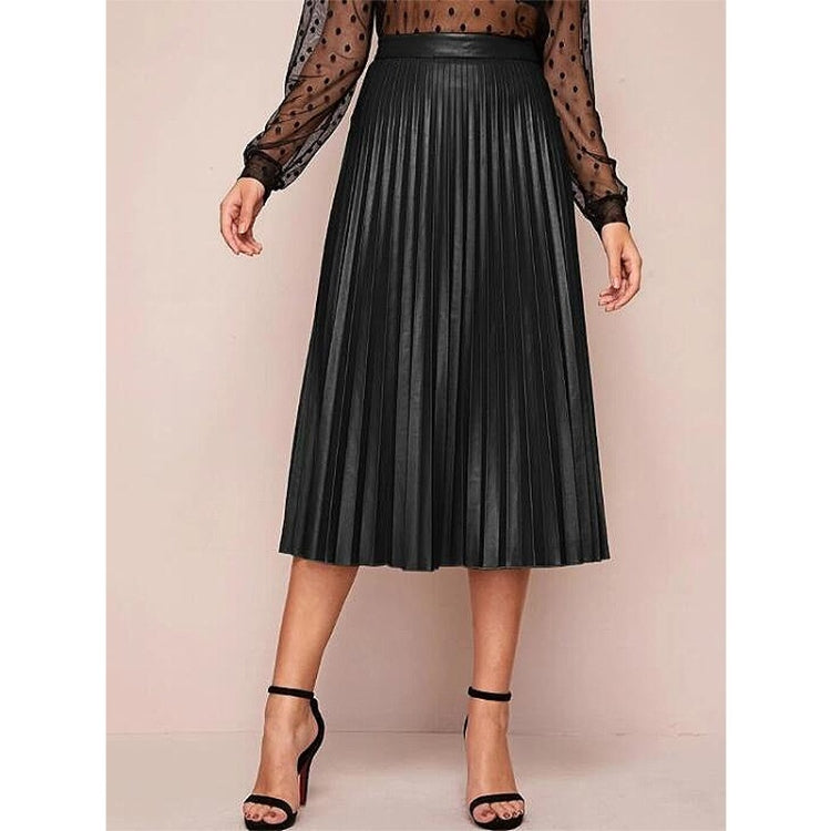 Pleated PU Leather Skirt For Ladies