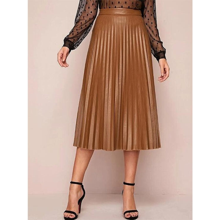 Pleated PU Leather Skirt For Ladies