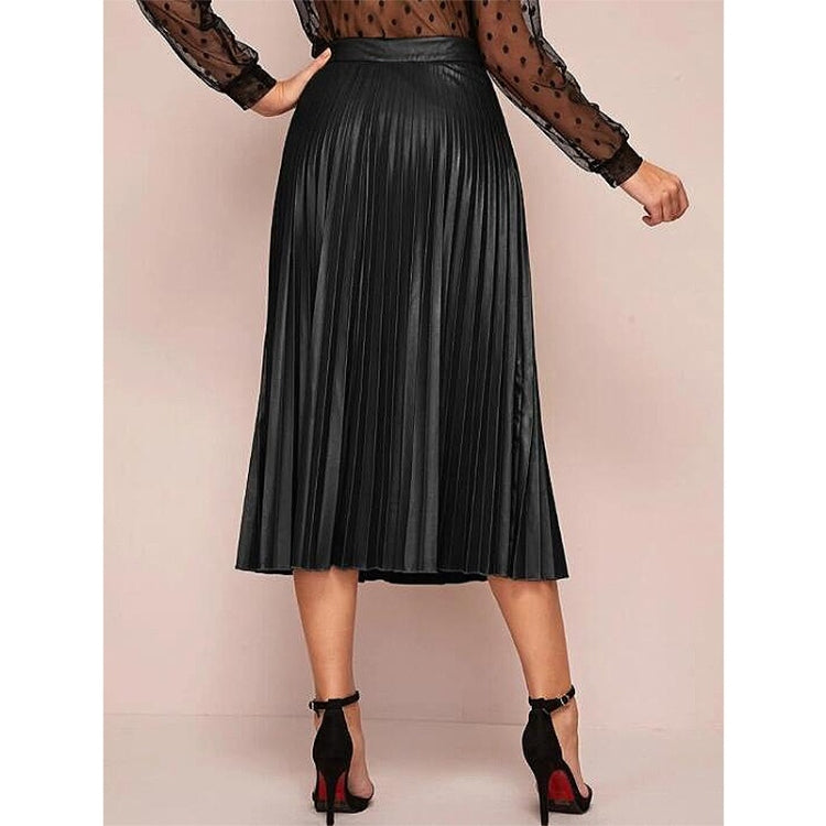 Pleated PU Leather Skirt For Ladies
