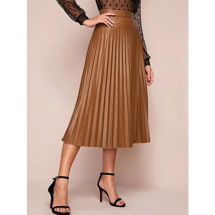Pleated PU Leather Skirt For Ladies